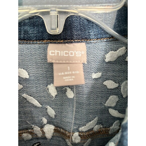 Chicos NWT PEACE LOVE CHIC Embroidered‎ Denim Jean Jacket Size 1 - Picture 10 of 12